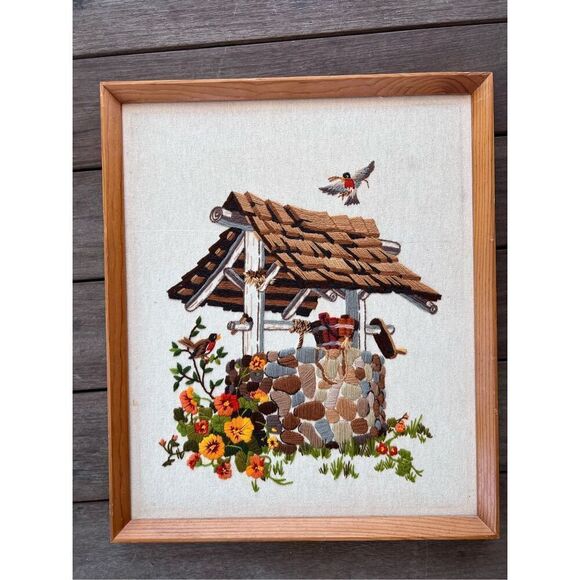 Vintage 1970s Crewel Florals - Picture 1 of 6